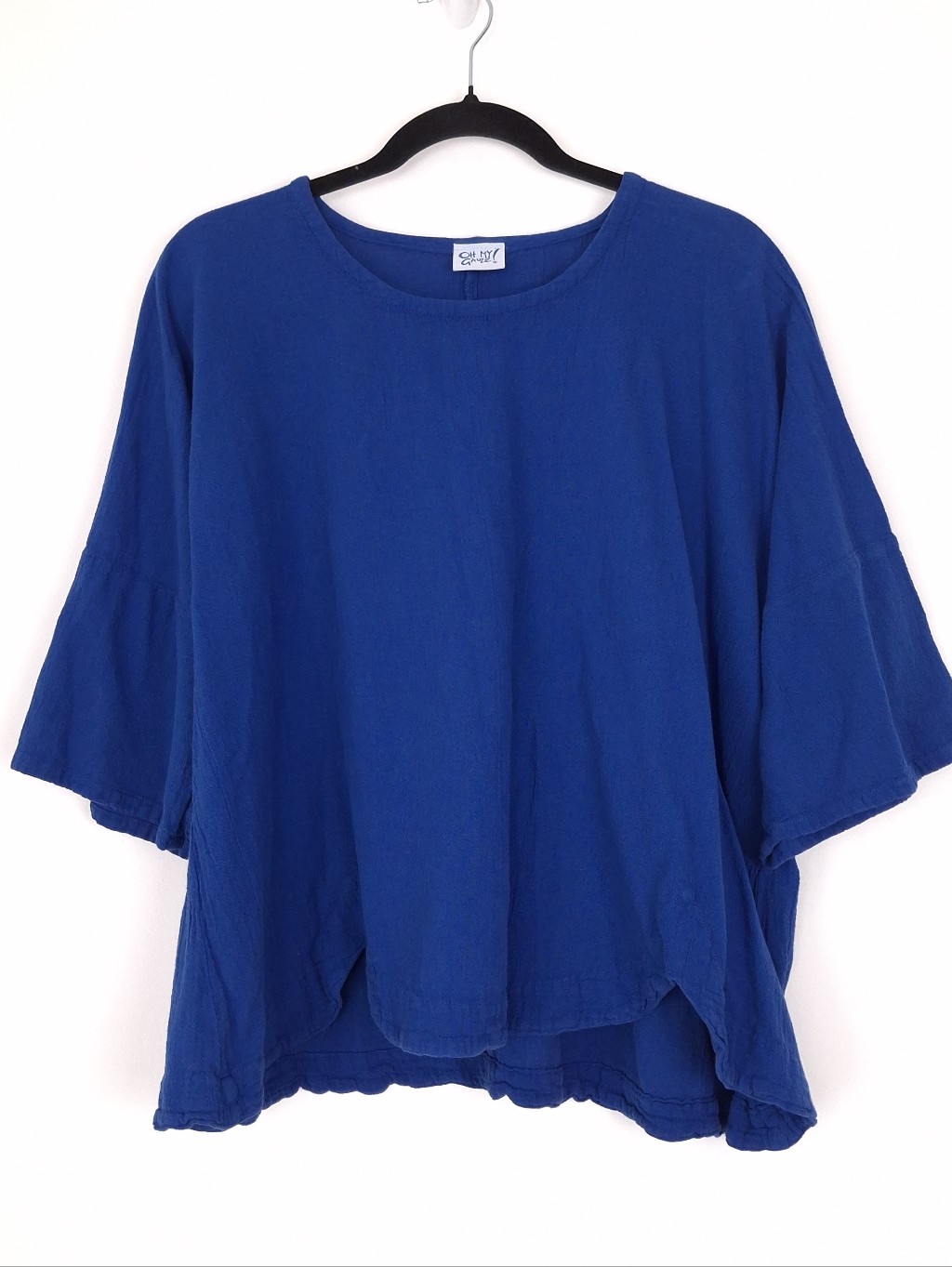 Oh My Gauze! 3 Scallop Blouse Top Drop Shoulder Lagenlook Beach Coastal Relaxed